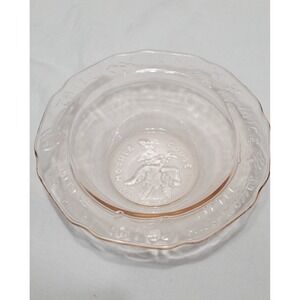 Vintage Tiara depression glass baby bowl of Mother Goose nursery rhymes.